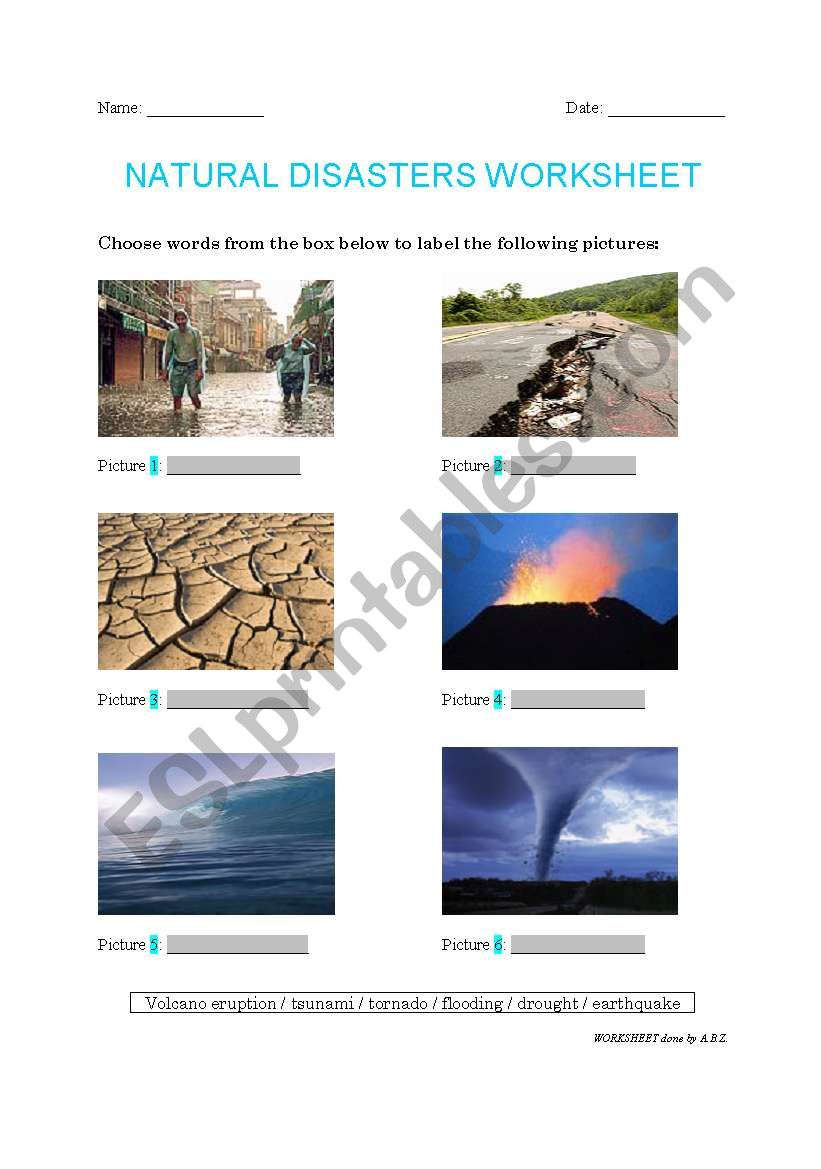 Natural Disasters worksheet