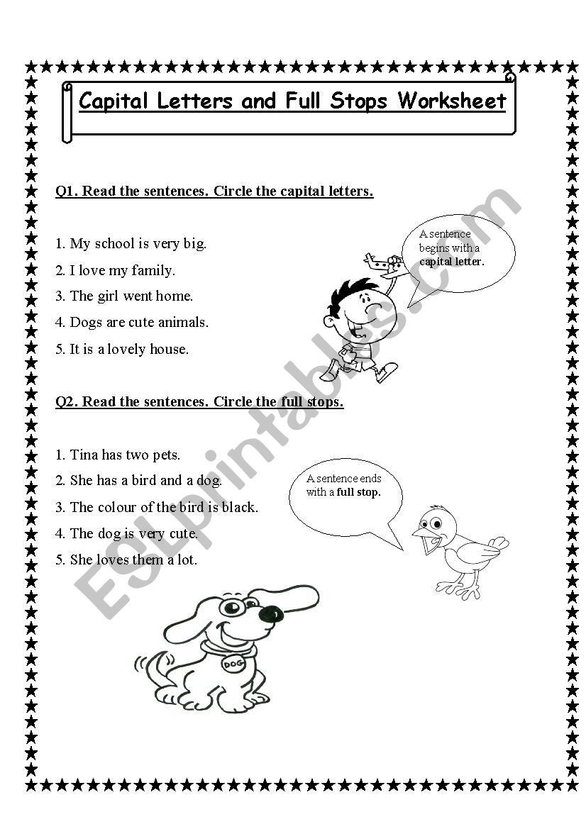 Capital Letters and Full Stops Worksheet
