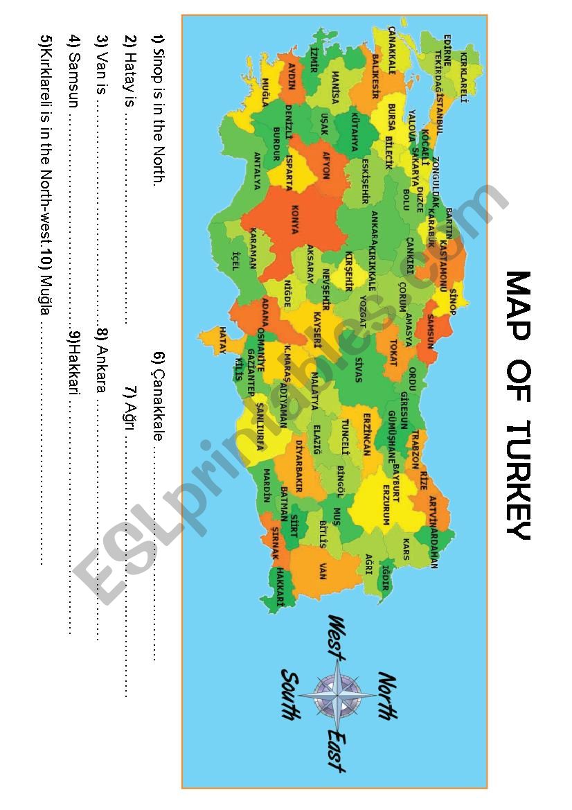 MAP of TURKEY worksheet