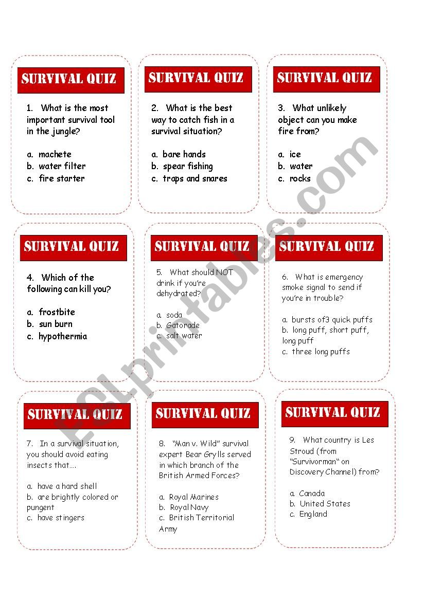 Survival Trivia Game worksheet