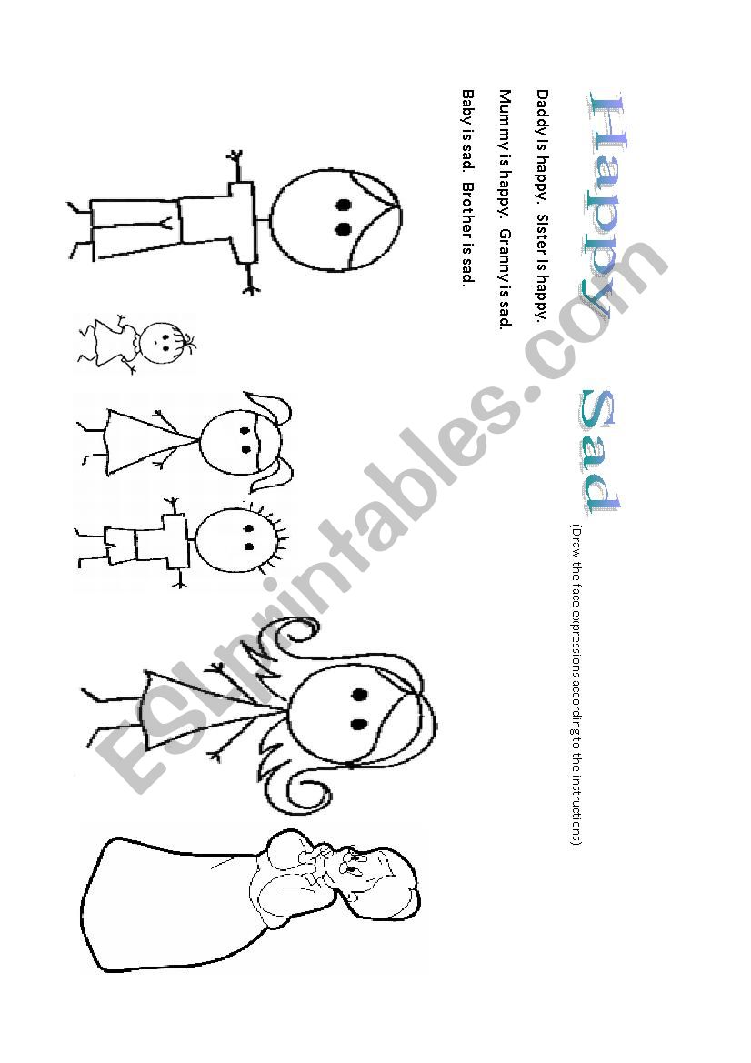 happy sad/ family members worksheet