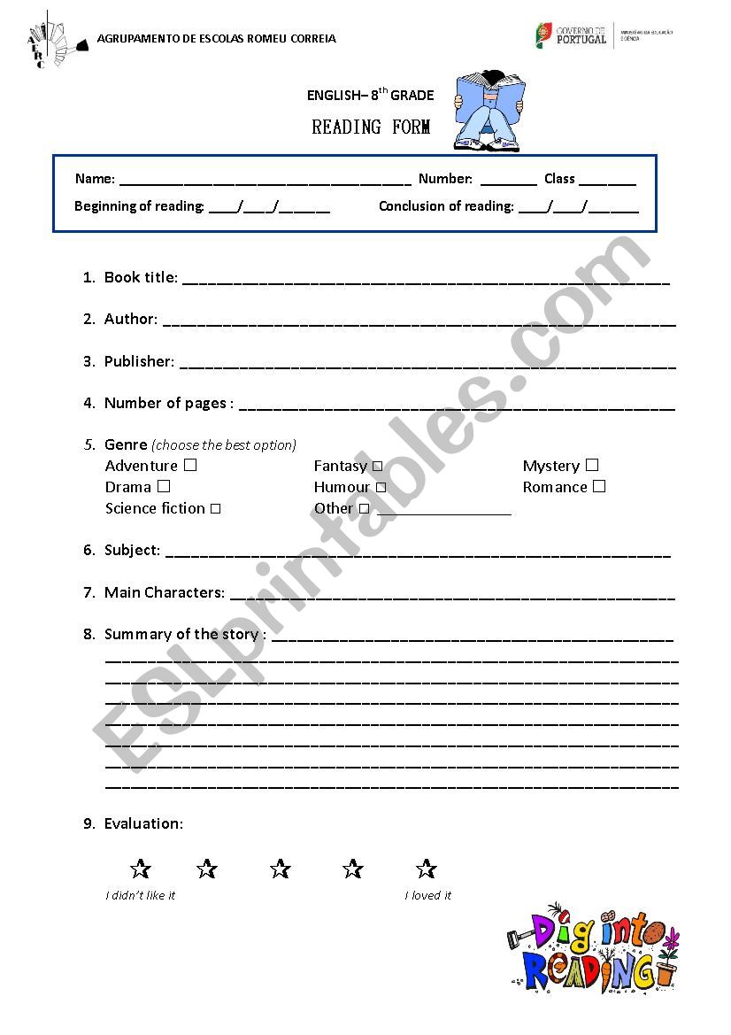 Reading Form worksheet