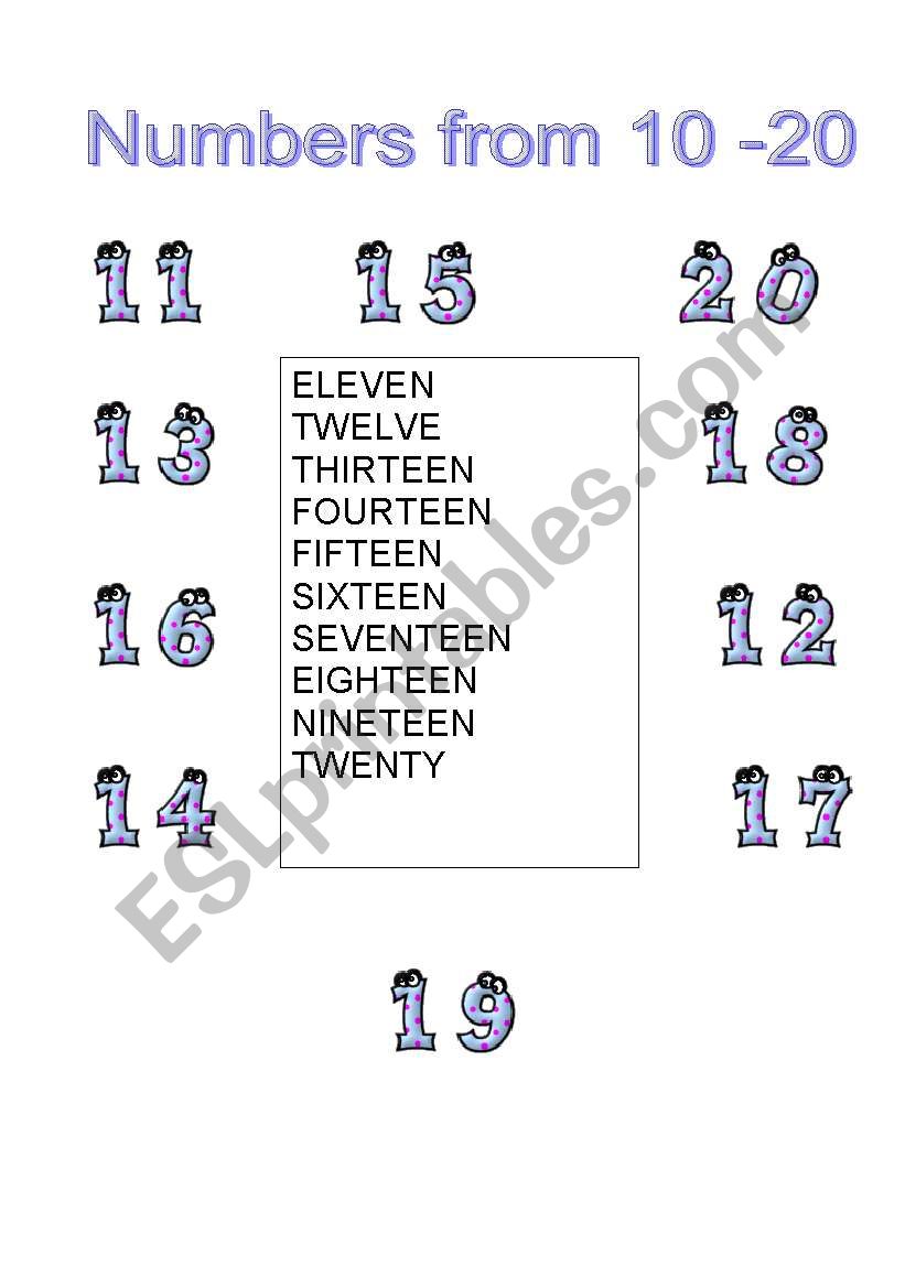 Numbers from 11-20 worksheet