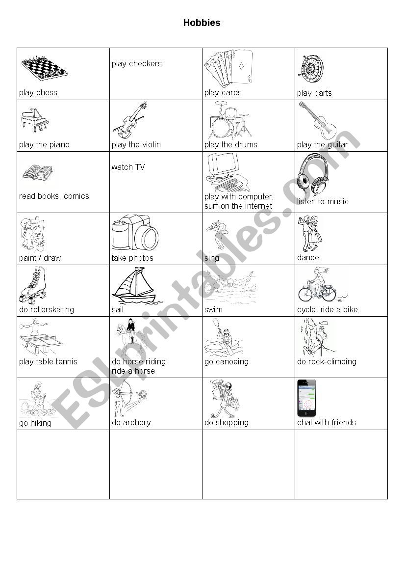 hobbies worksheet