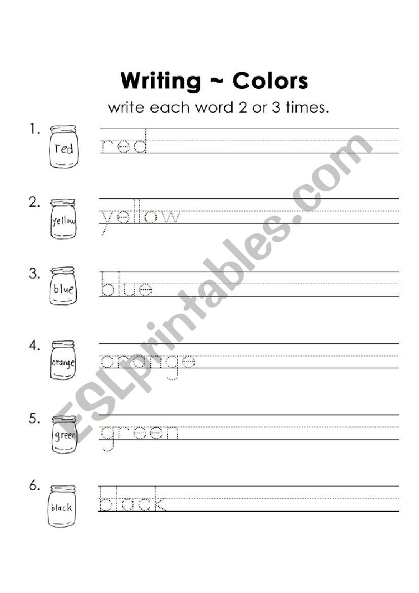 writng colors worksheet