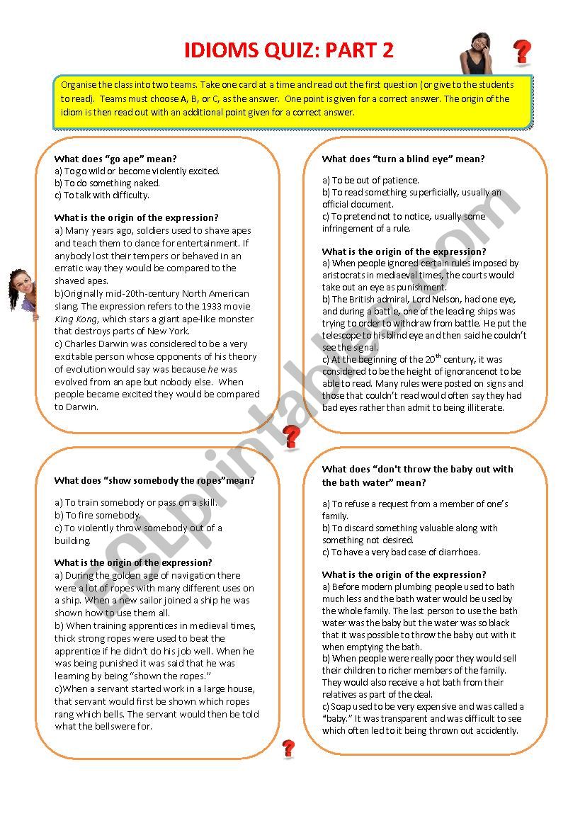 Idioms Quiz: Part 2 worksheet