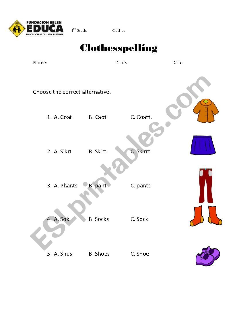 clothes spelling worksheet