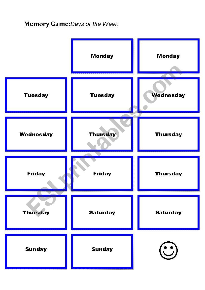 Days of the Week - Memory Game