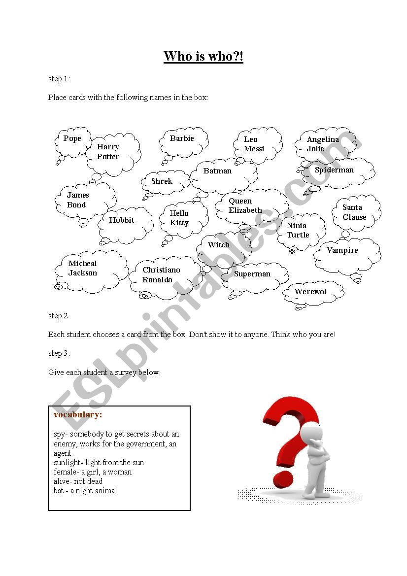 Who is who - speaking  game worksheet
