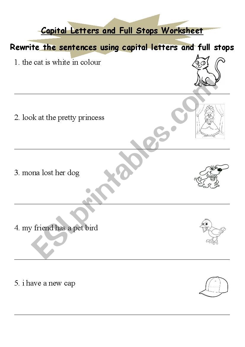 Capital Letters And Full Stops ESL Worksheet By Shaniyasidd gmail