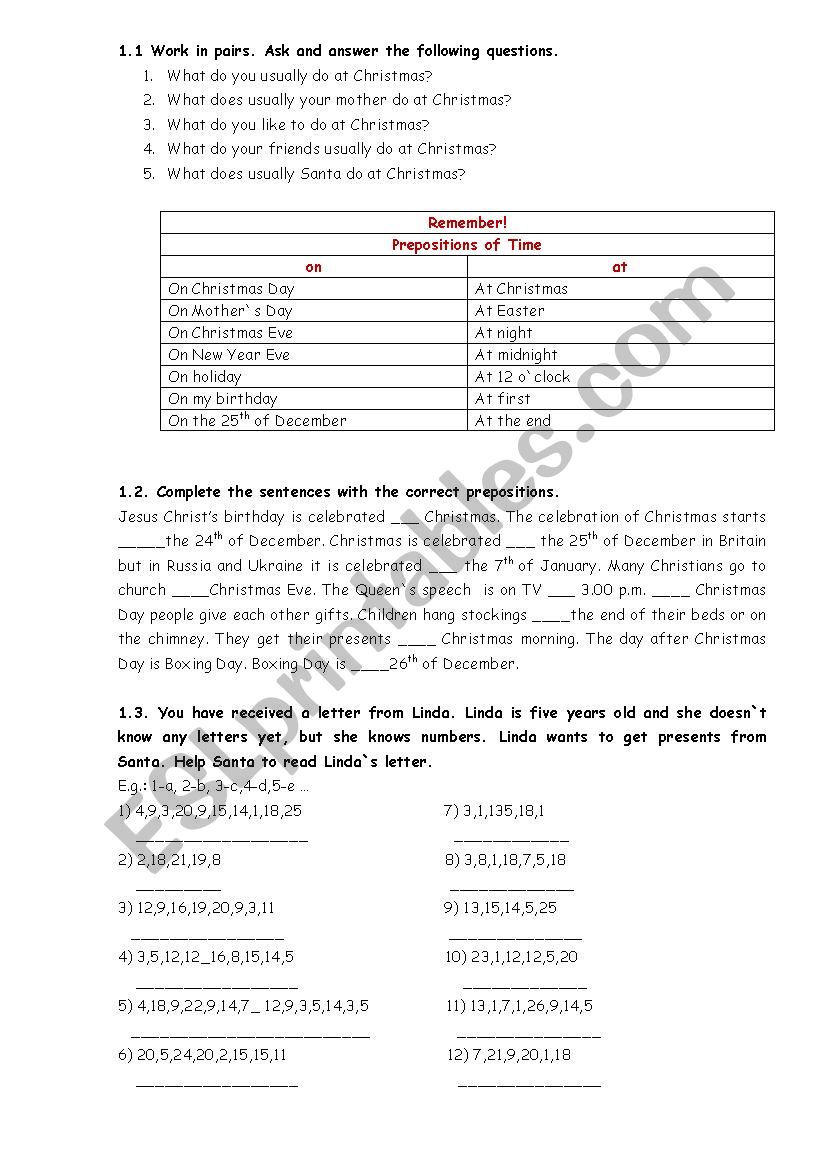 Christmas Speaking worksheet