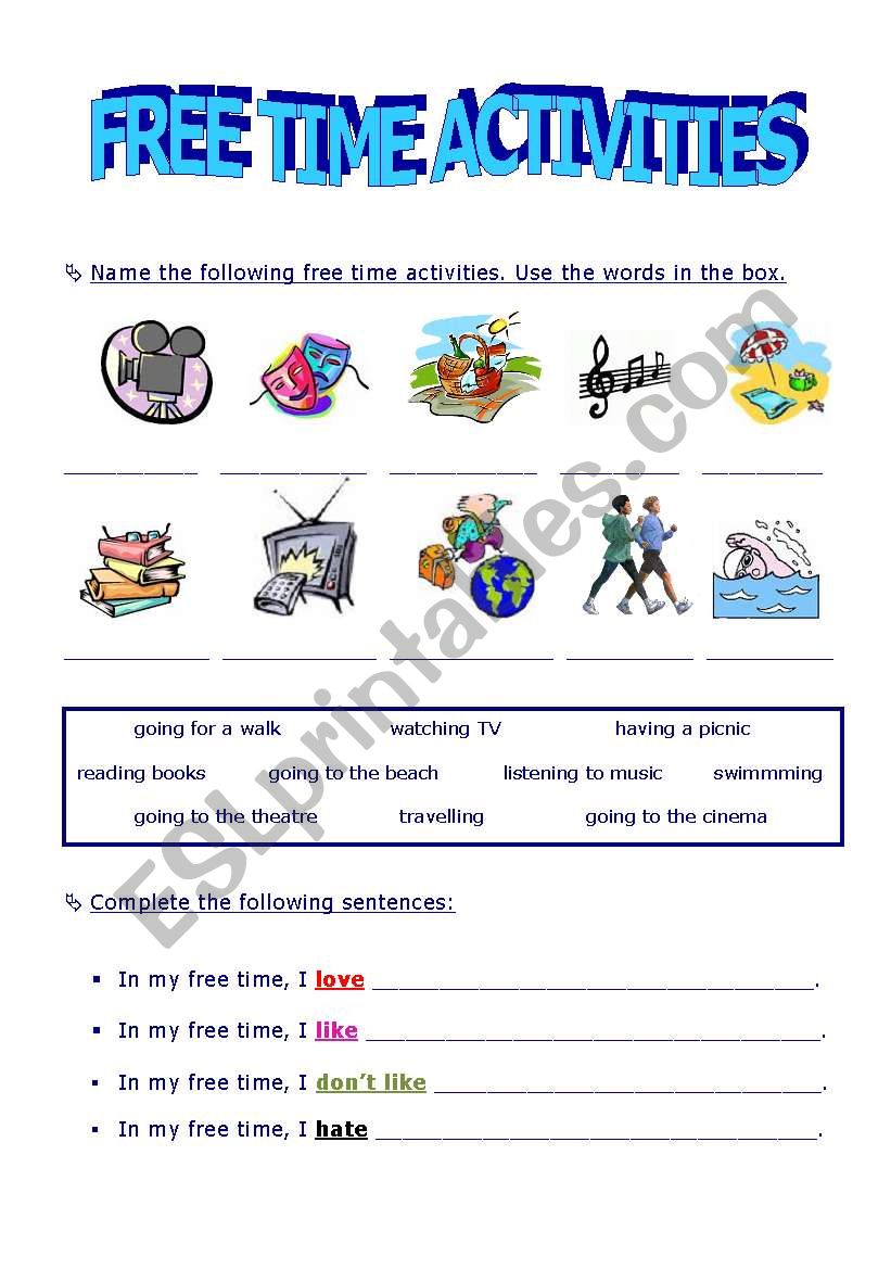 FREE TIME ACTIVITIES worksheet