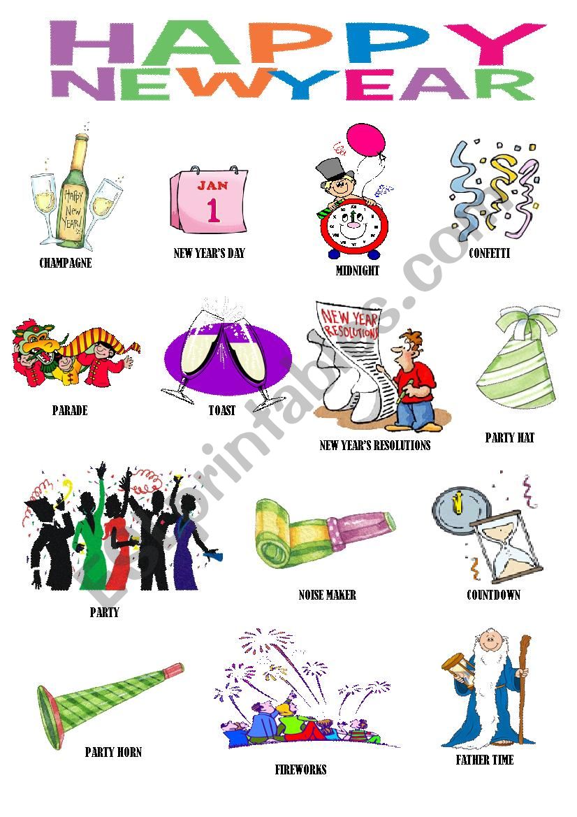 New Year - pictionary worksheet