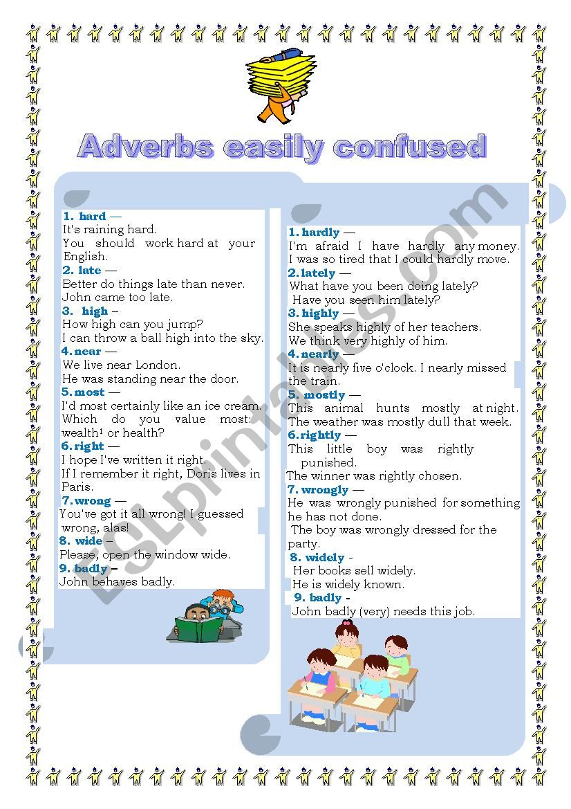adverbs easily confused worksheet