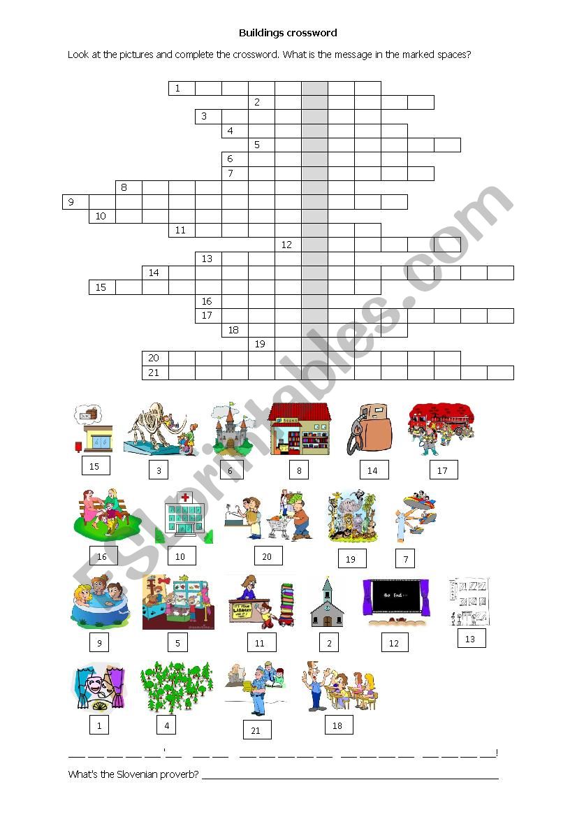Buildings crossword worksheet