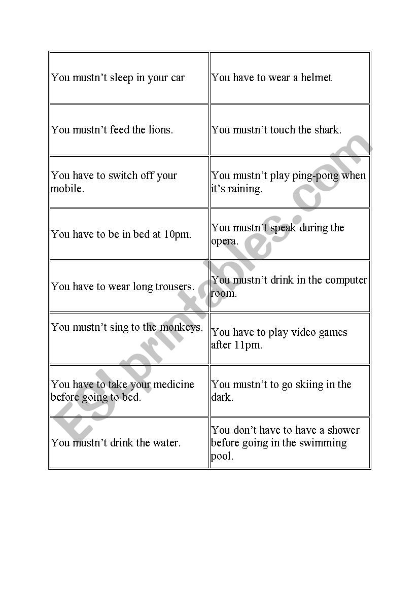 Obligation Pictionary worksheet