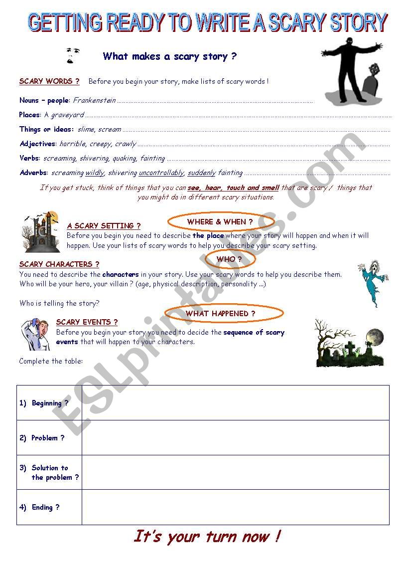 Writing a scary story - ESL worksheet by estelle27