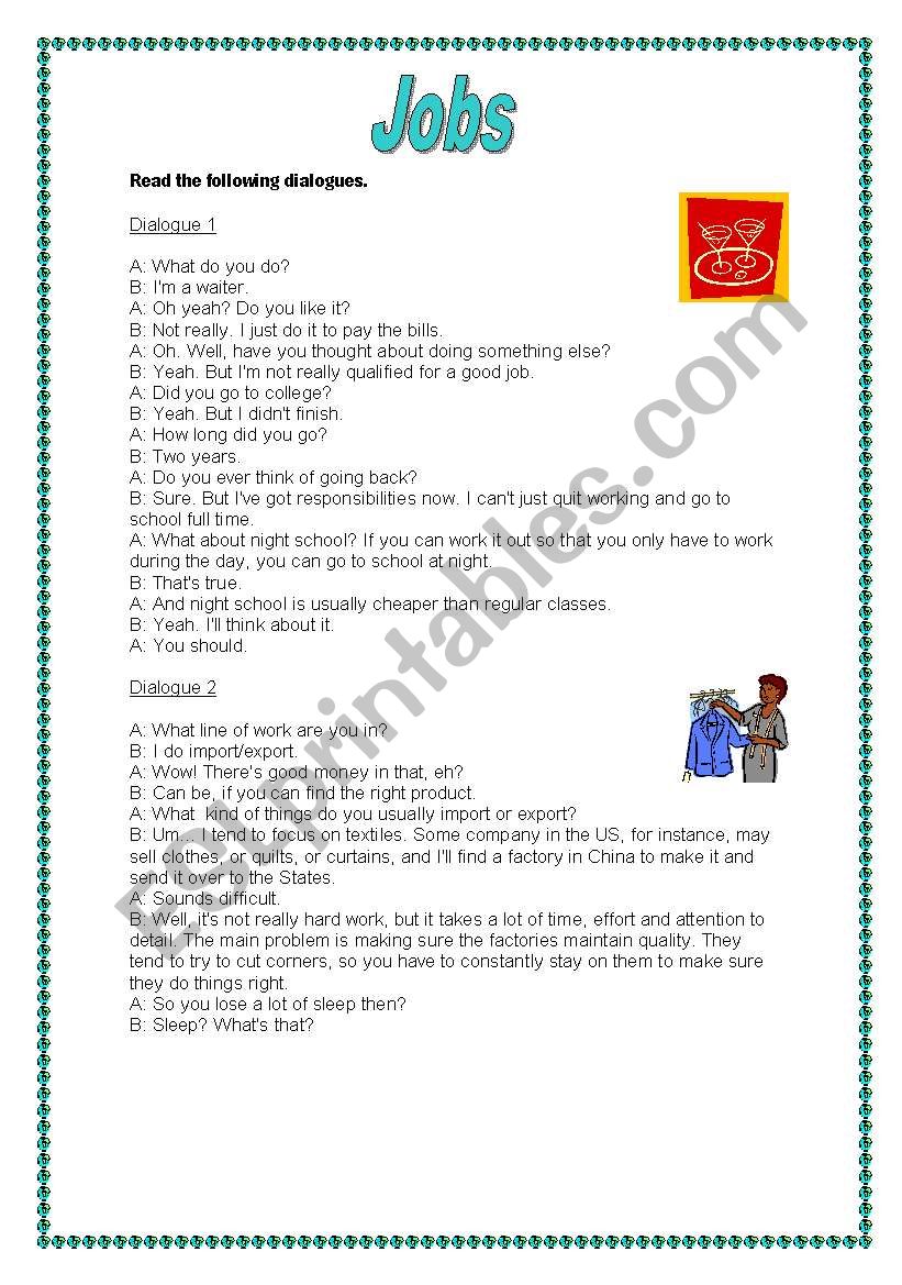 Jobs worksheet