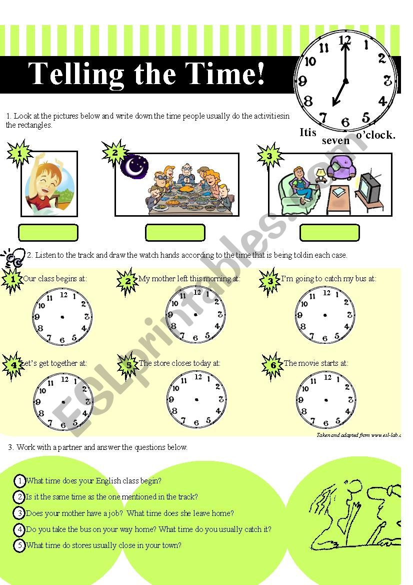 Telling the time worksheet