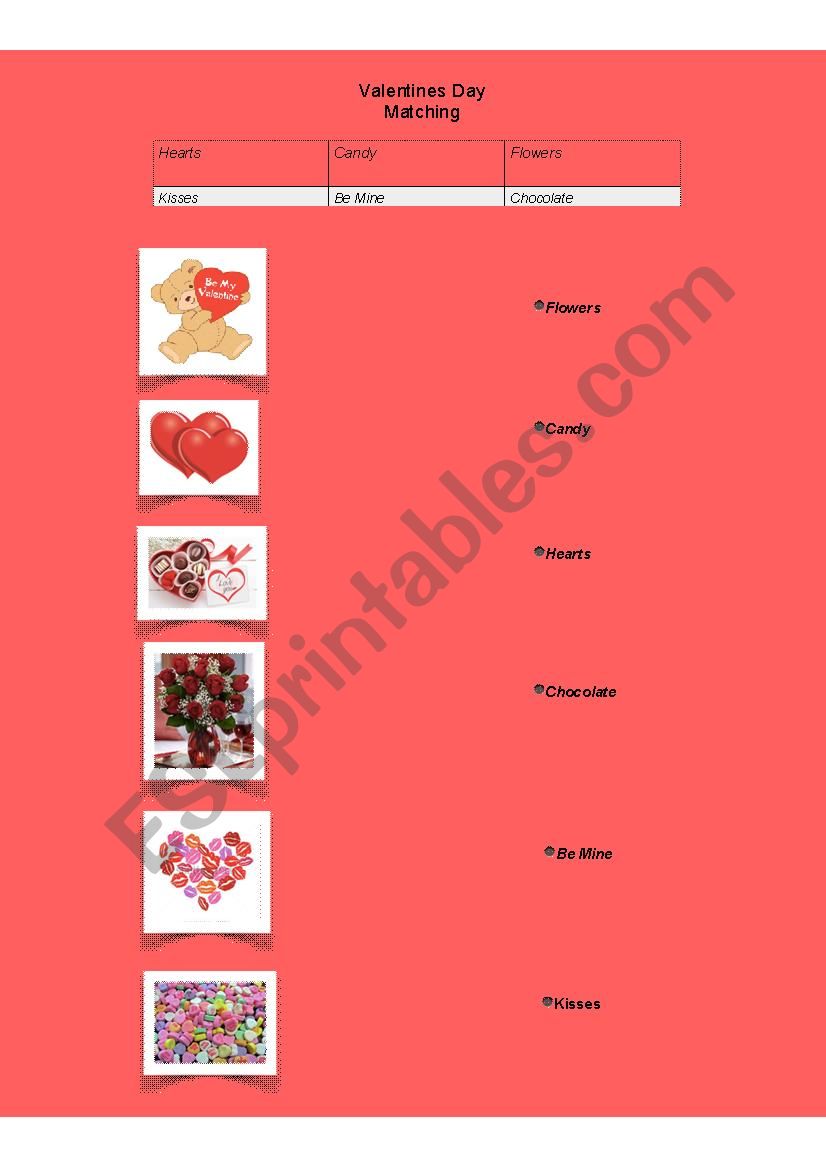 Valentines Day Matching worksheet