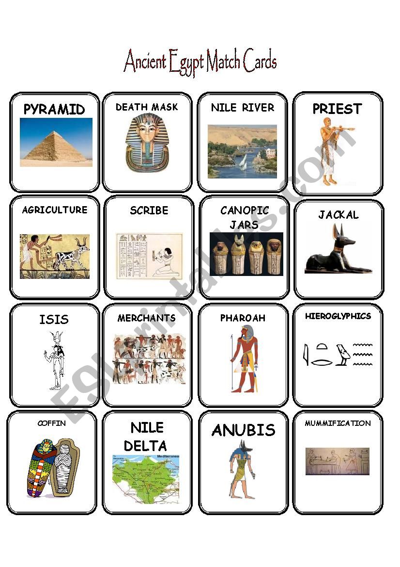 Ancient Egypt Match Cards worksheet