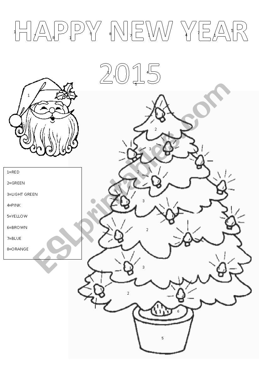 Coloring new year card worksheet