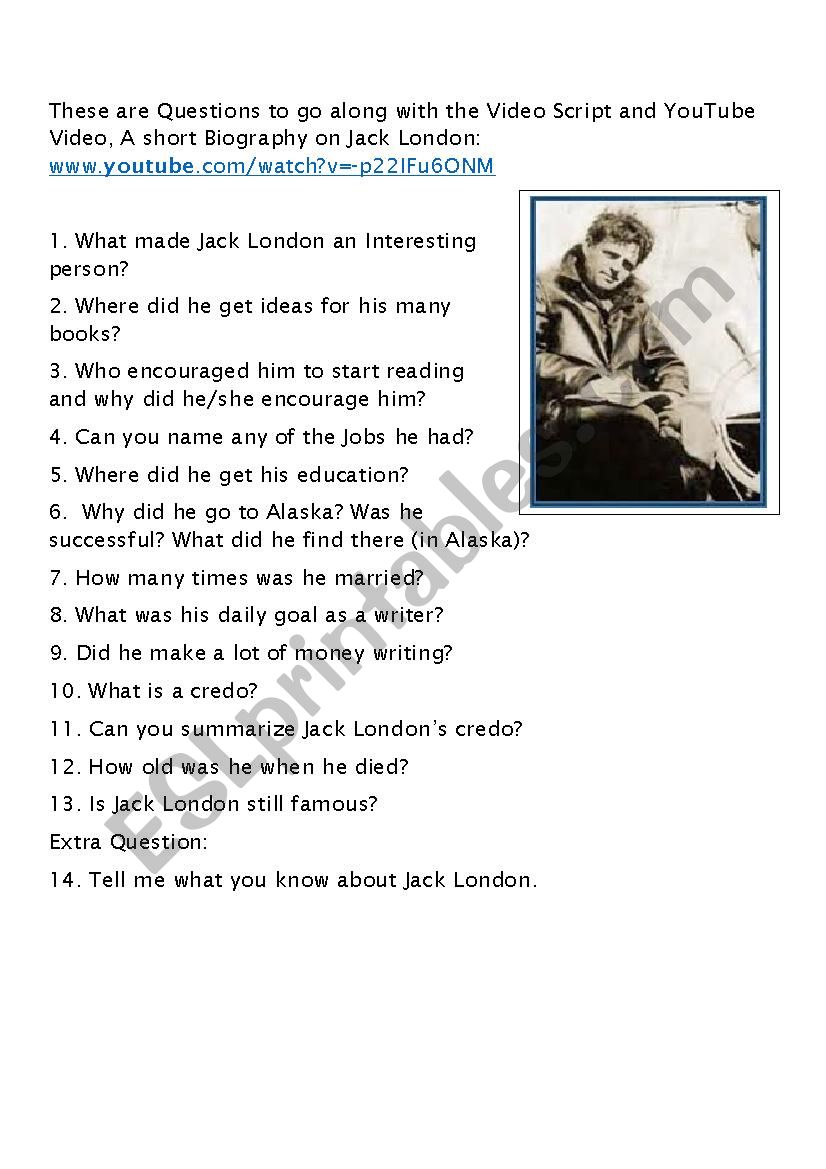 Questions for Jack London worksheet