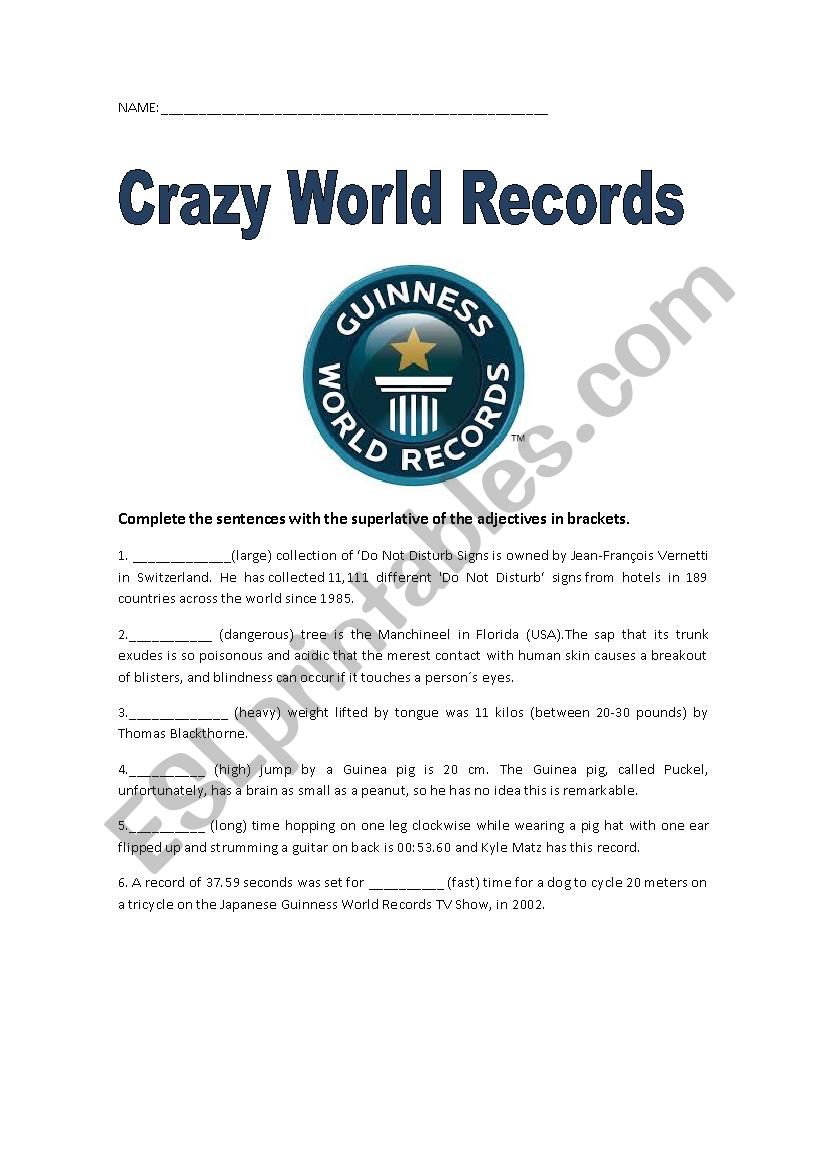 Superlatives. Crazy World Records