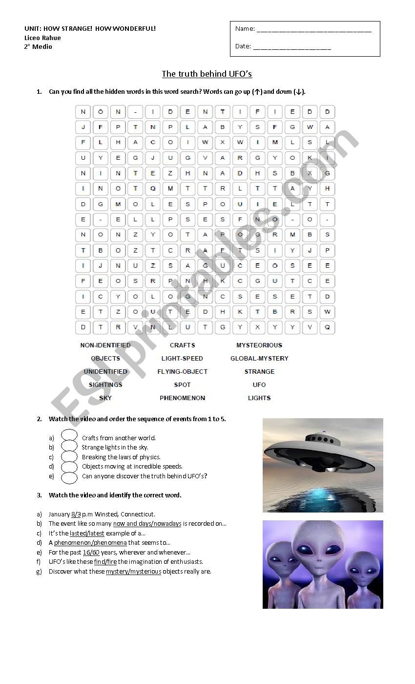 The truth about UFOs worksheet