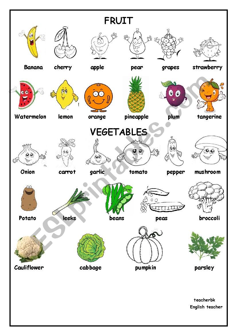 fruit and vegetables worksheet