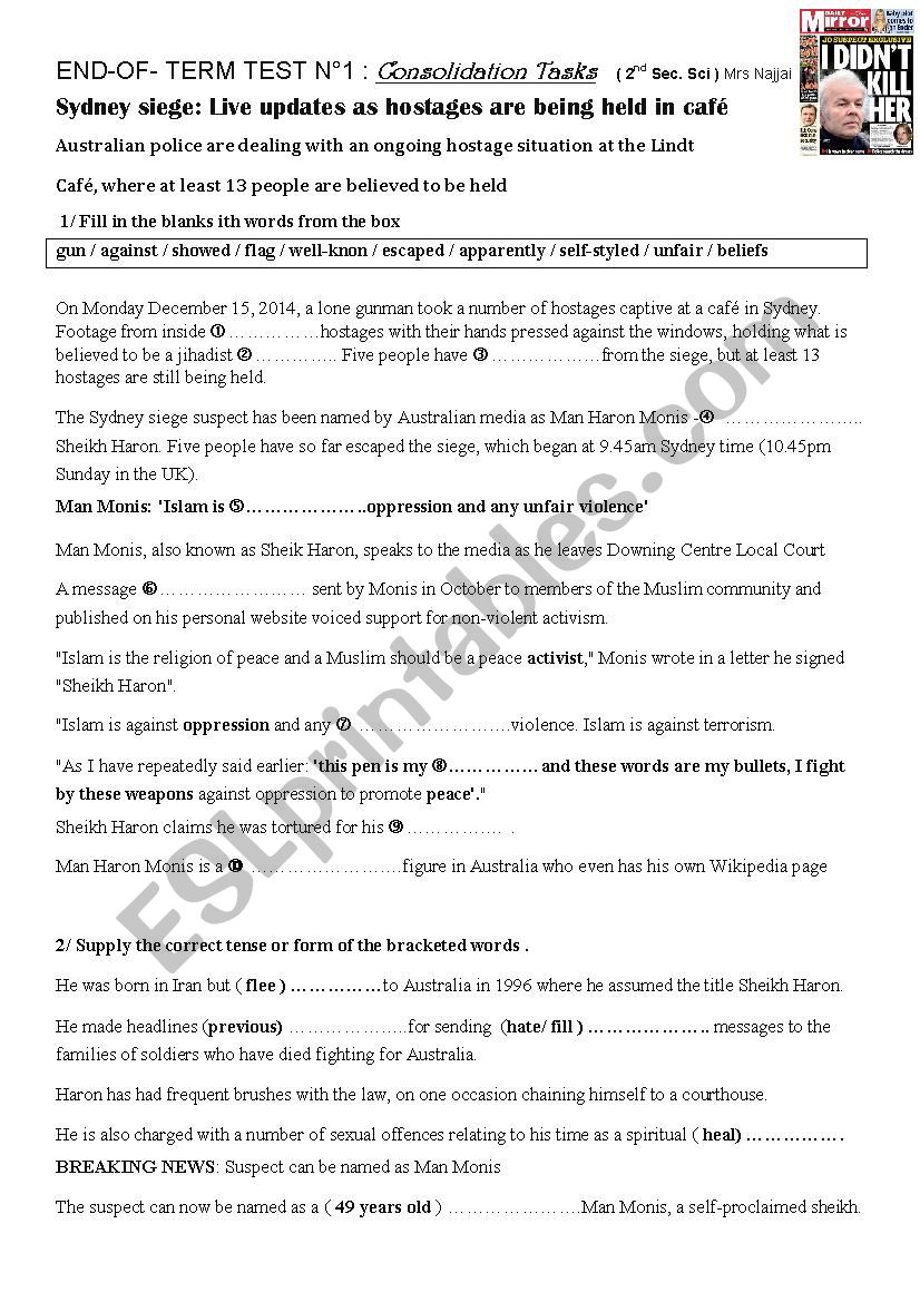 tense and form  worksheet