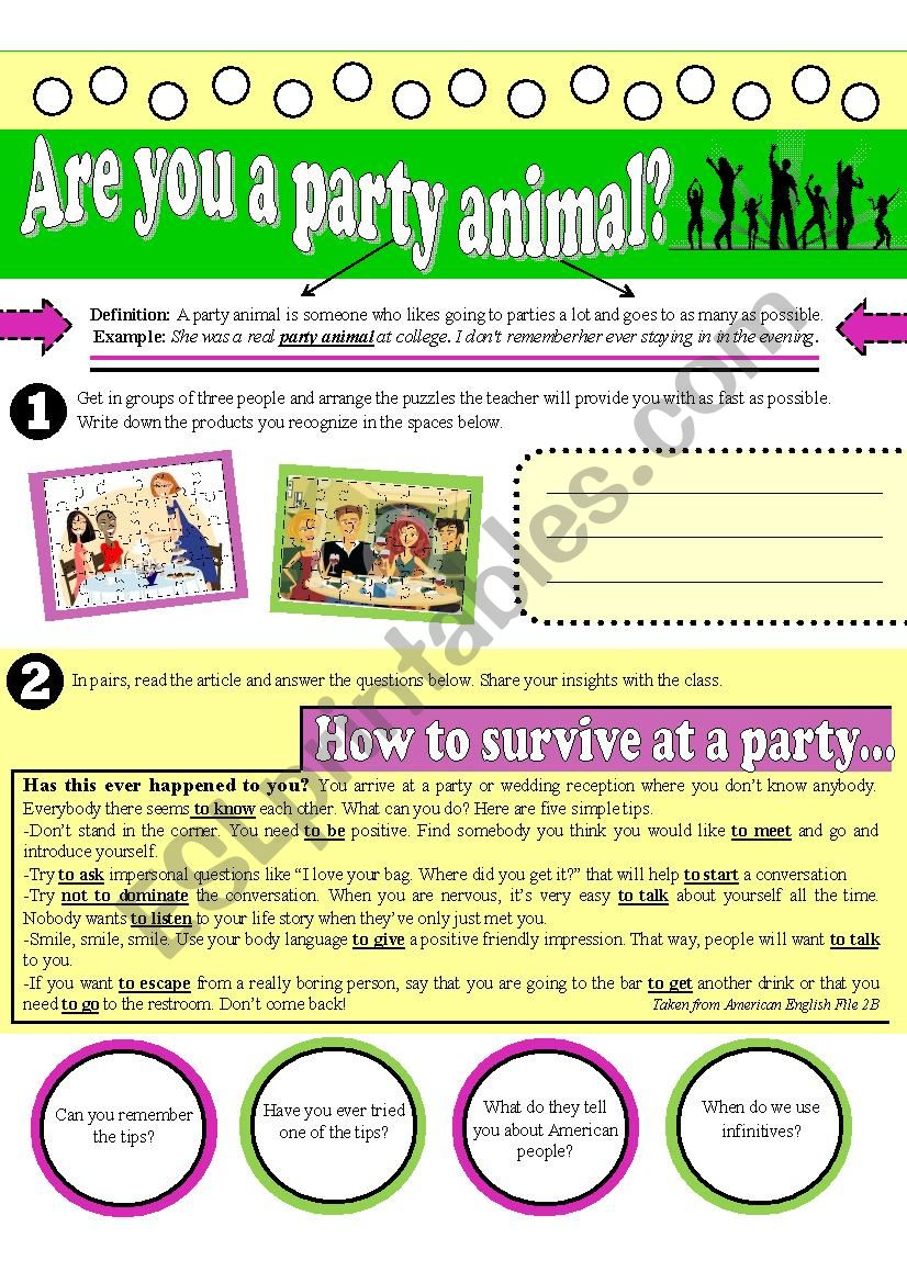 Party Animal 1 worksheet