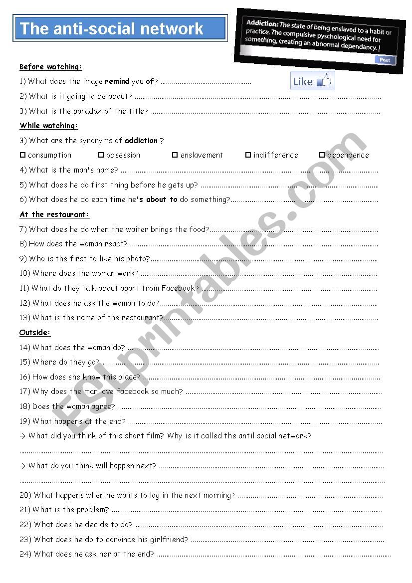 the anti-social network worksheet