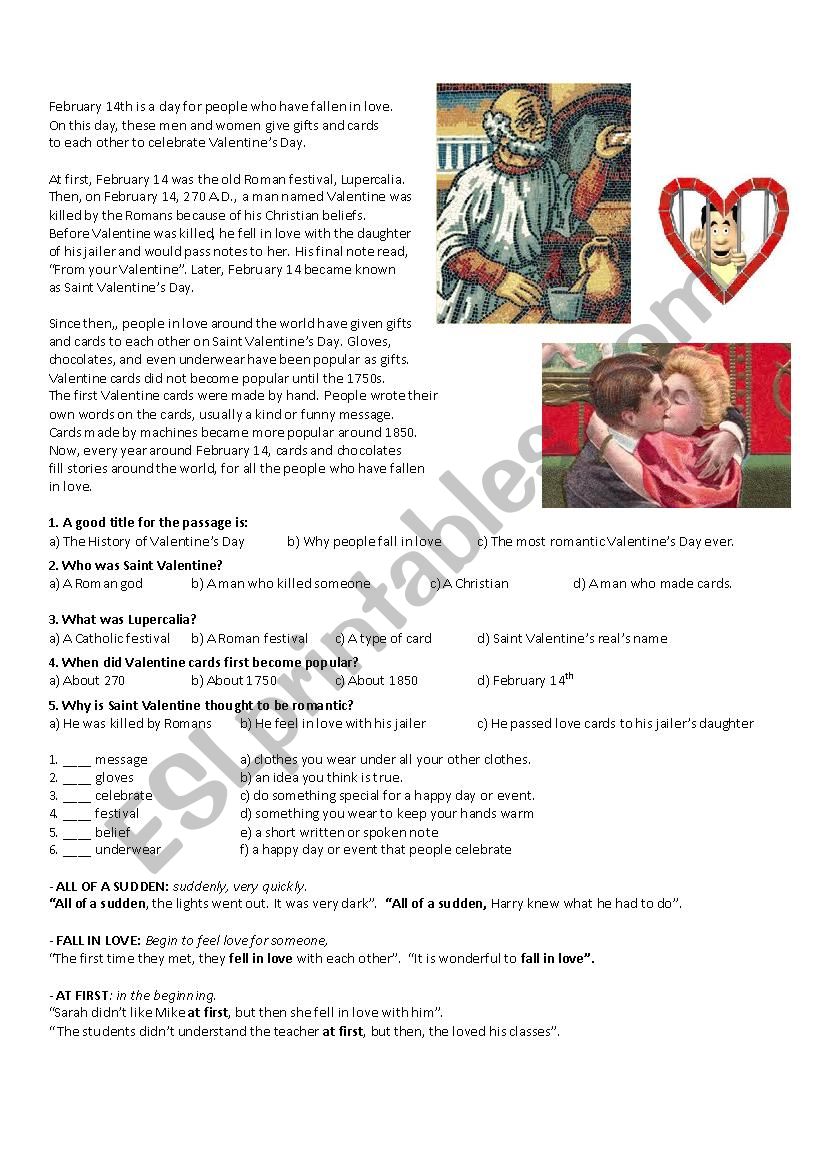 Saint Valentines Day worksheet