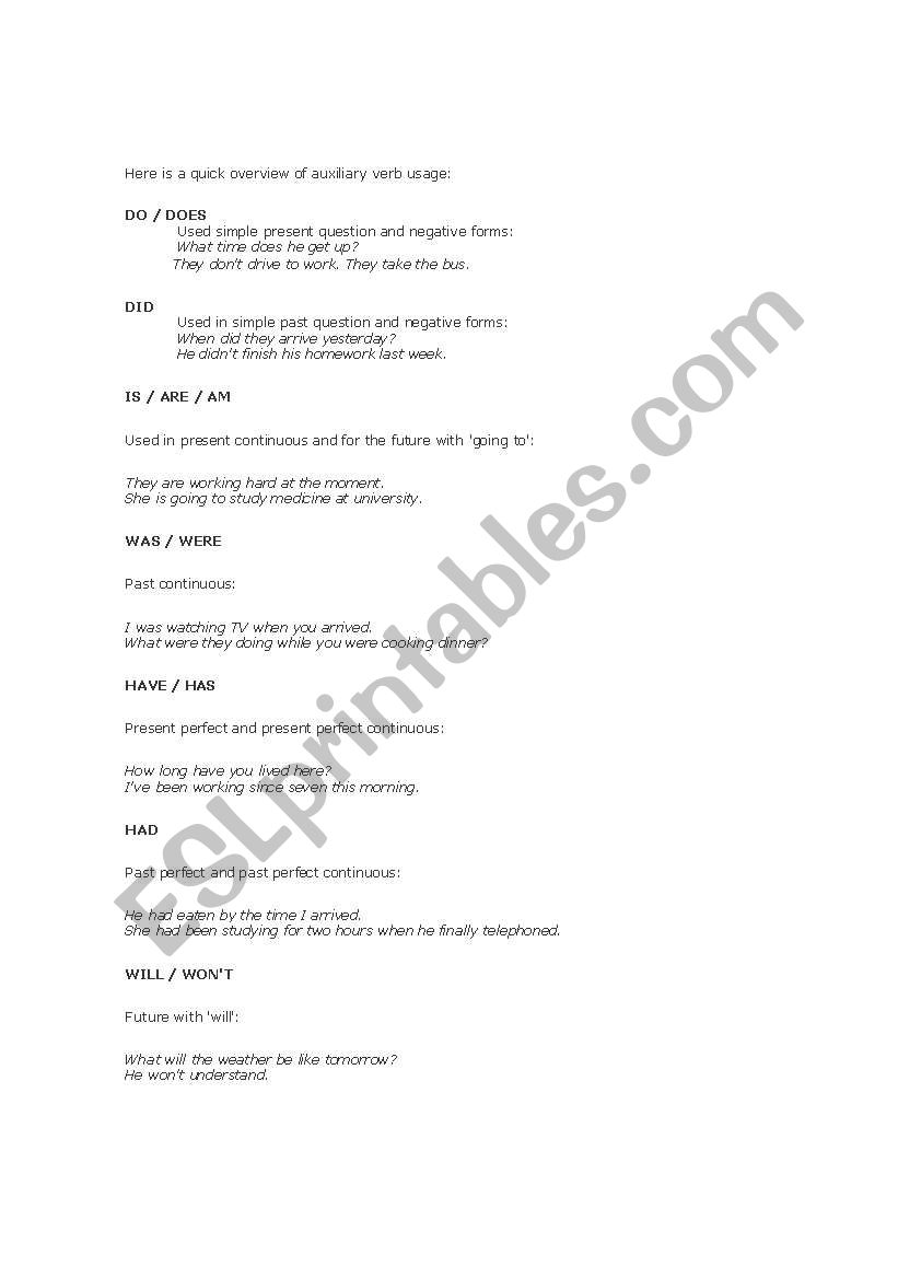 auxiliary verbs worksheet