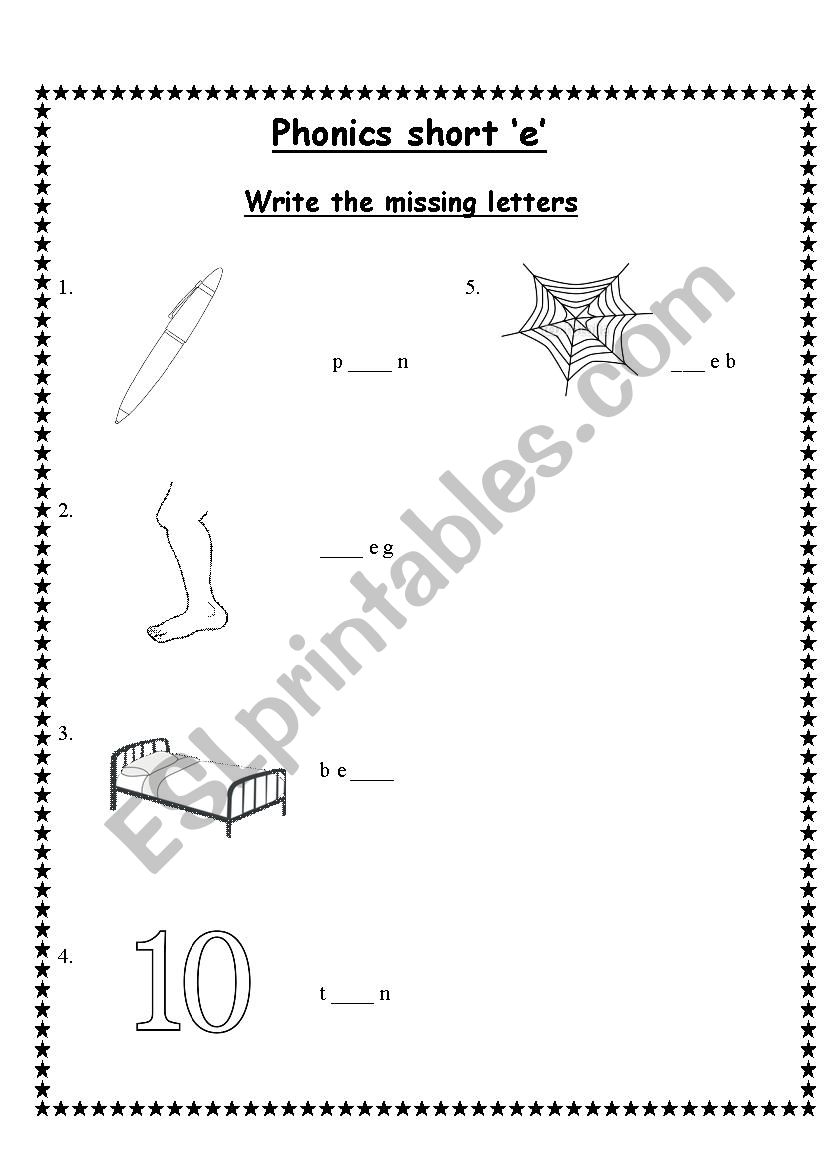 Phonics short e  worksheet