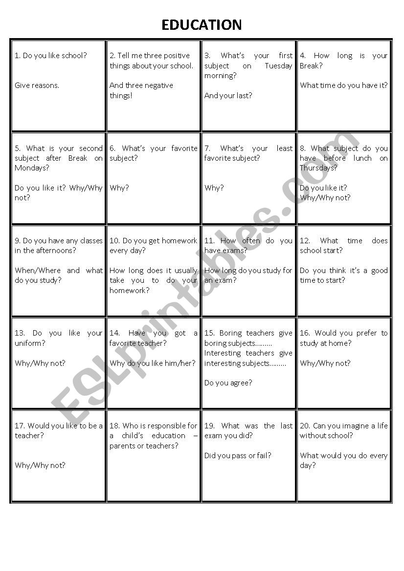 education  worksheet
