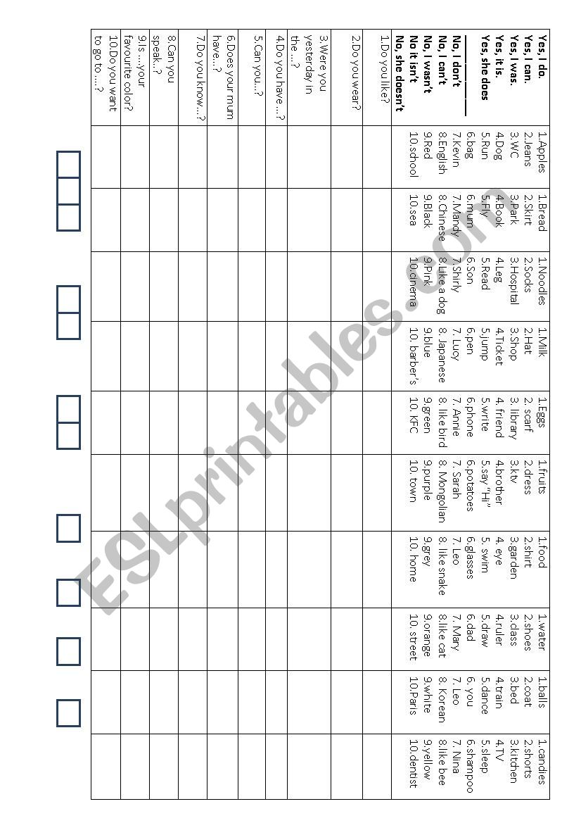 Battleship-questions worksheet