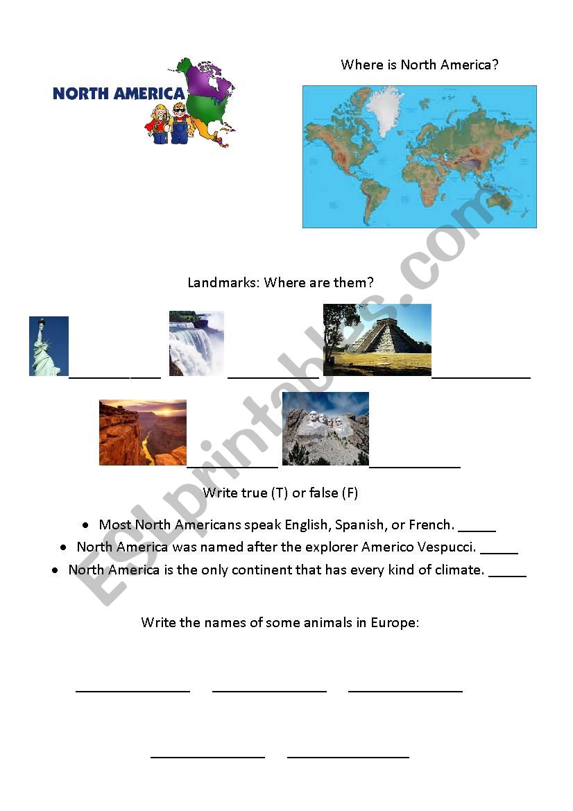 North America worksheet