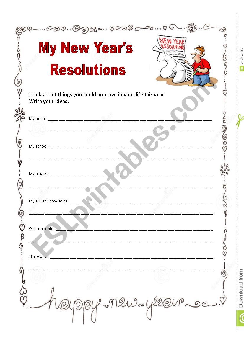My New Years Resolutions  worksheet