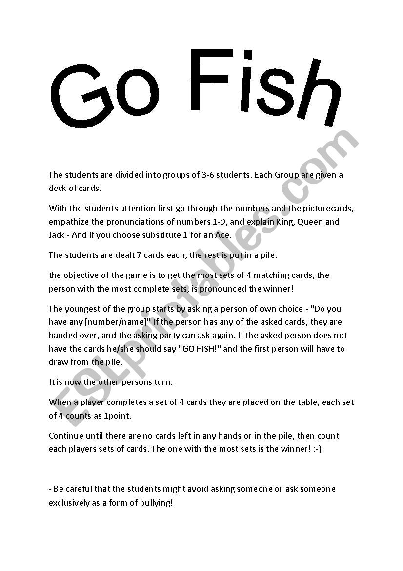 Go Fish worksheet