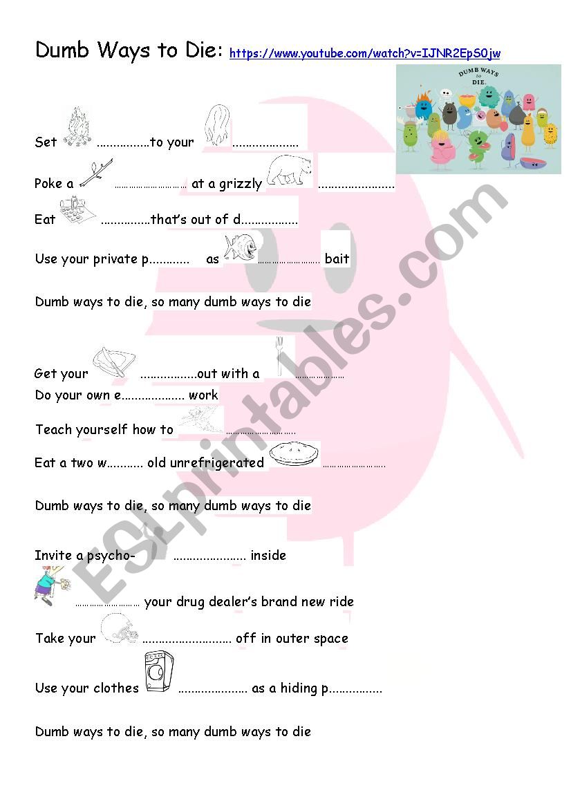 Dumb Ways to Die  worksheet