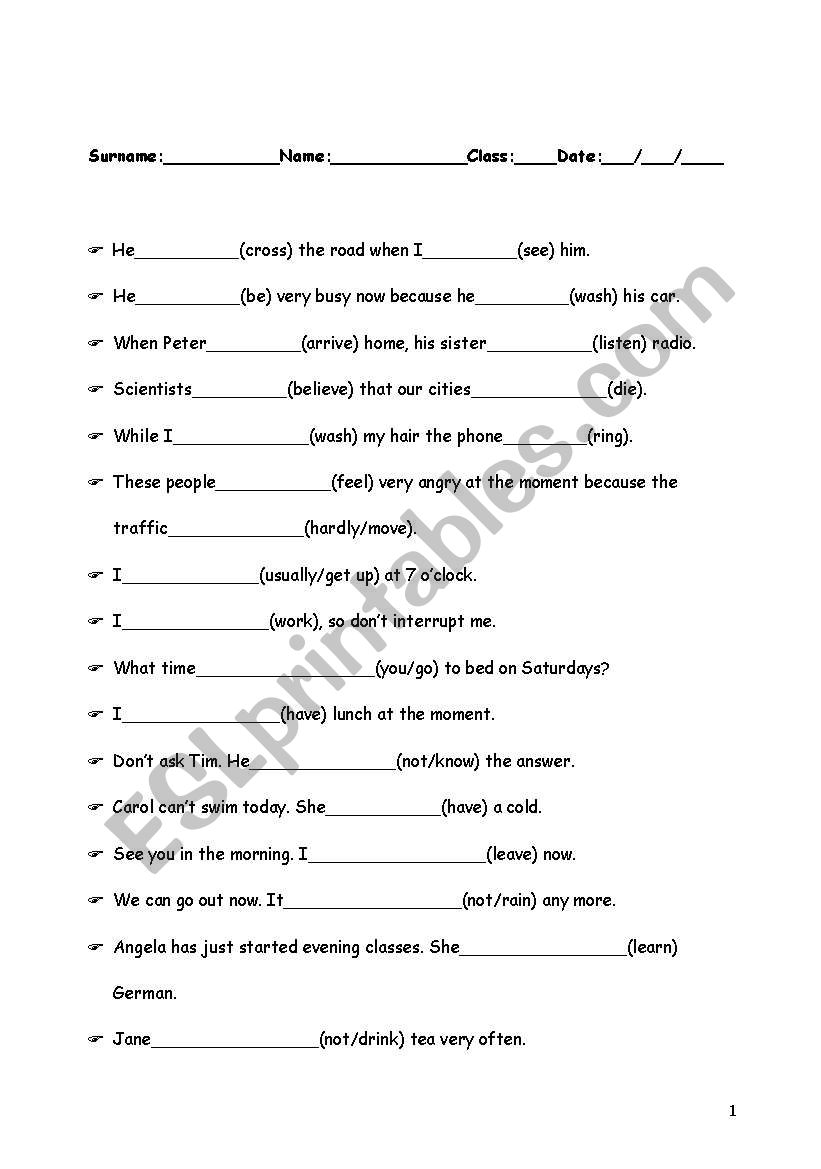 Verb tenses - filling in the gaps exercises