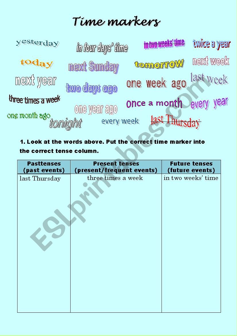 Time Markers  worksheet
