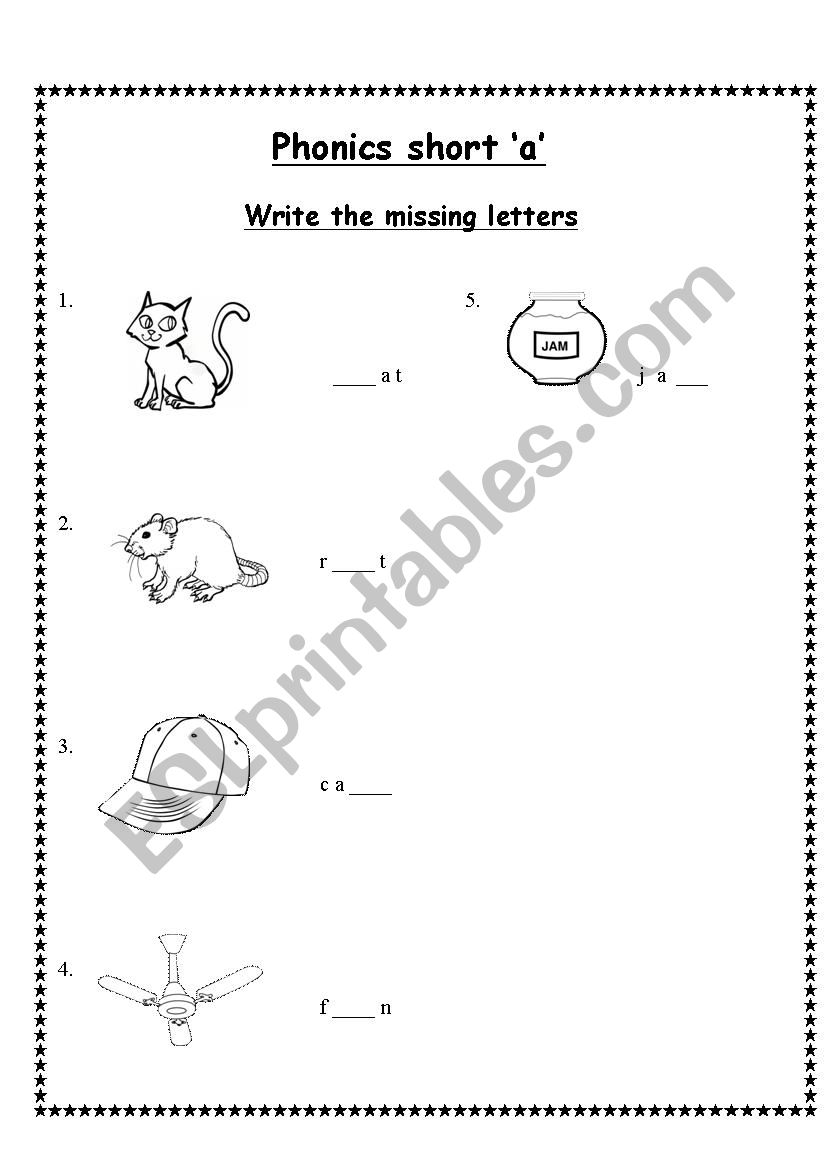 Phonics short â€˜aâ€™  worksheet