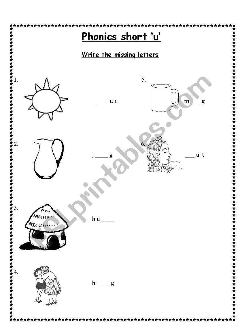 Phonics short u  worksheet