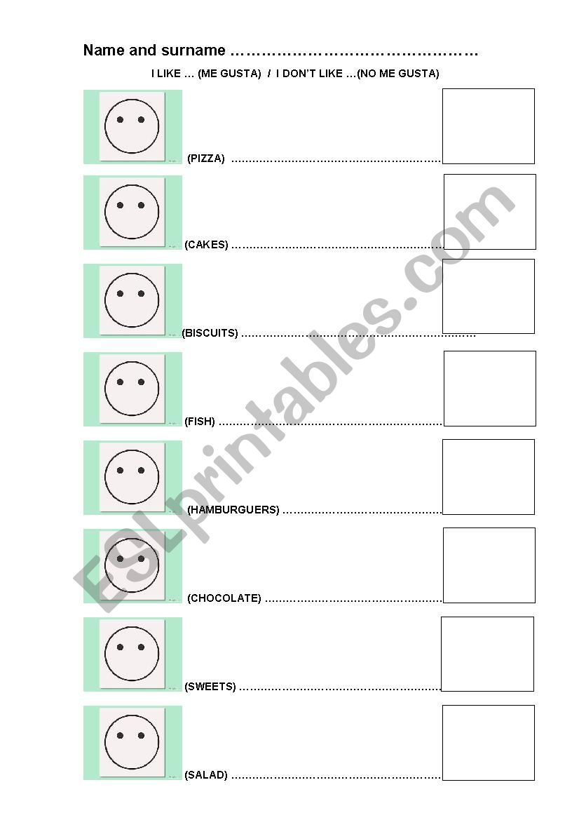 likes and dislikes worksheet