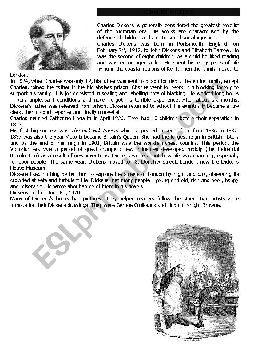 Charles Dickens s biography worksheet