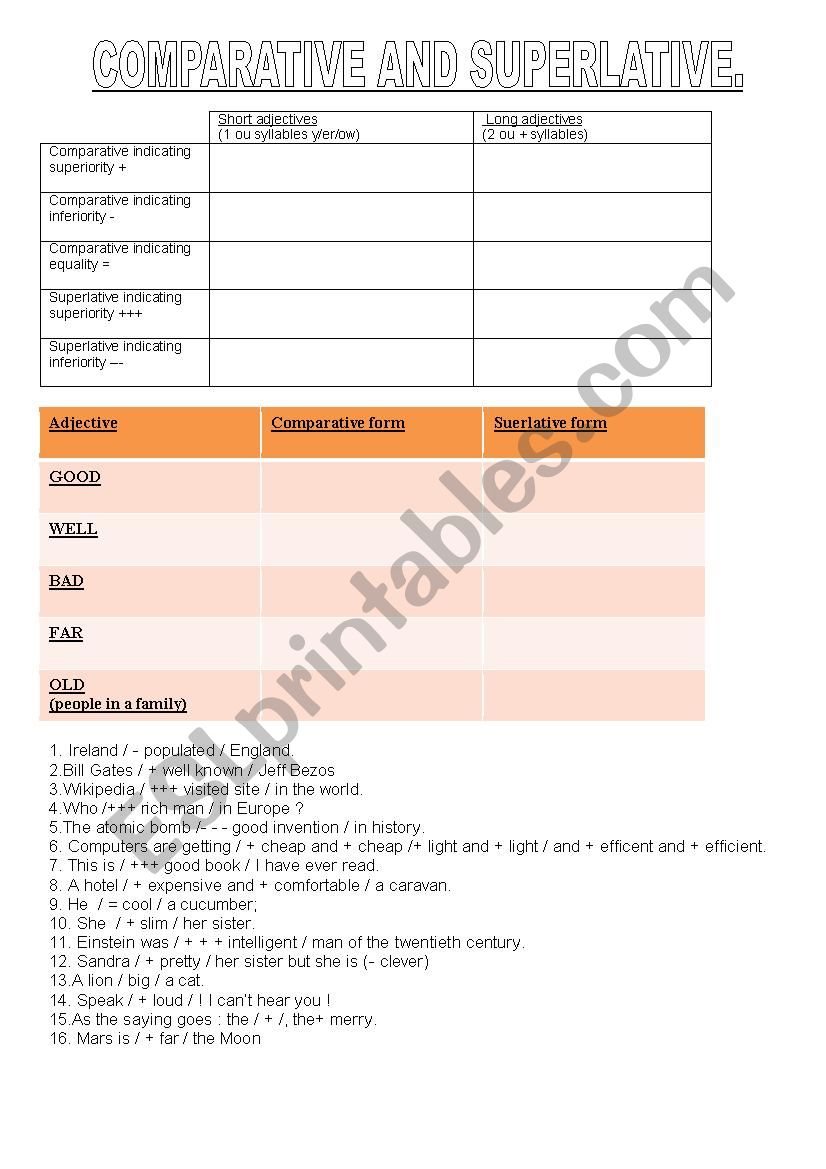 COMPARING worksheet