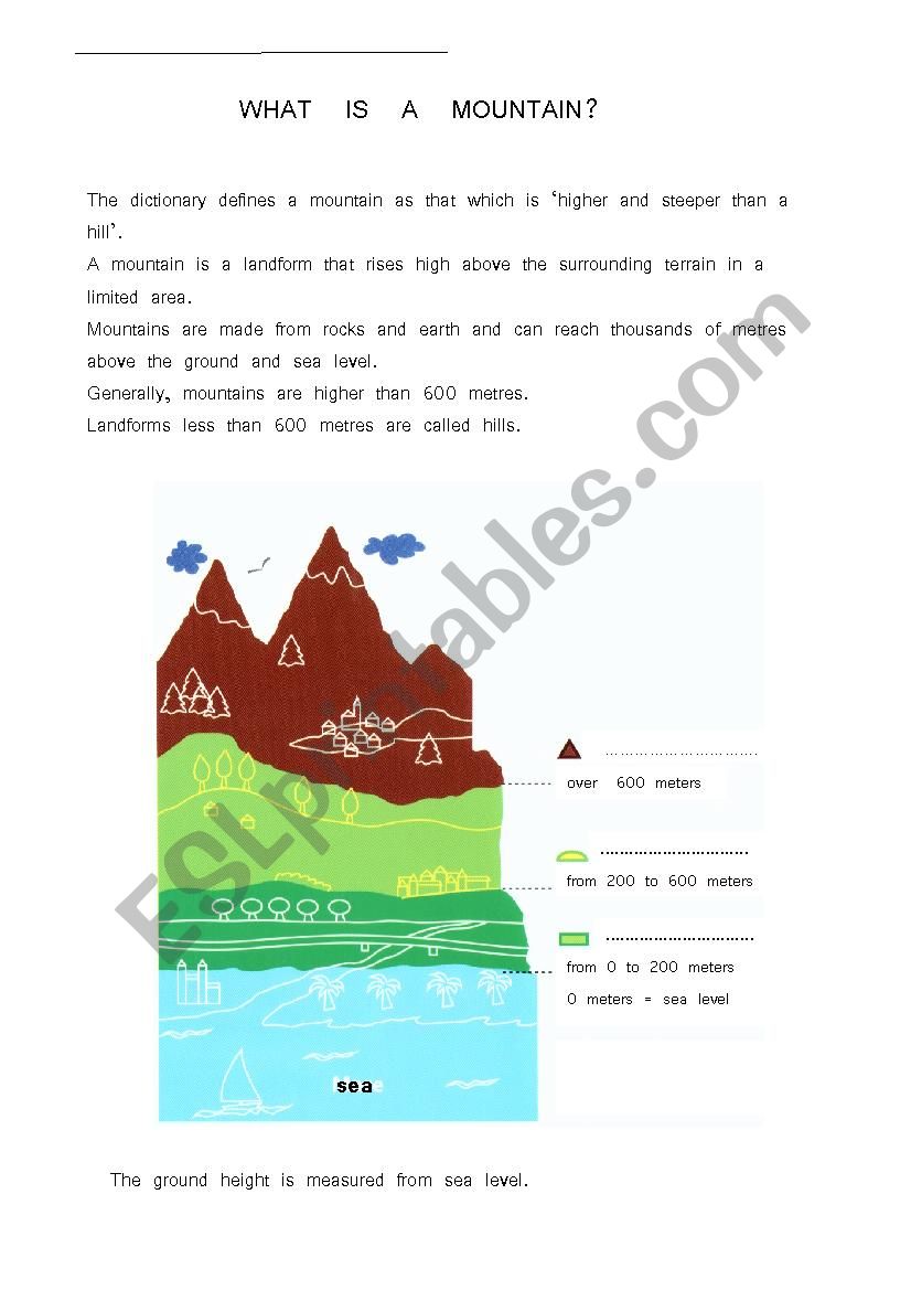 A mountain worksheet